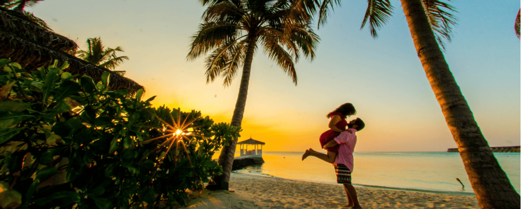 Honeymoon couple on a beach