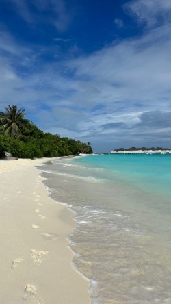 beach with footsteps in the sand